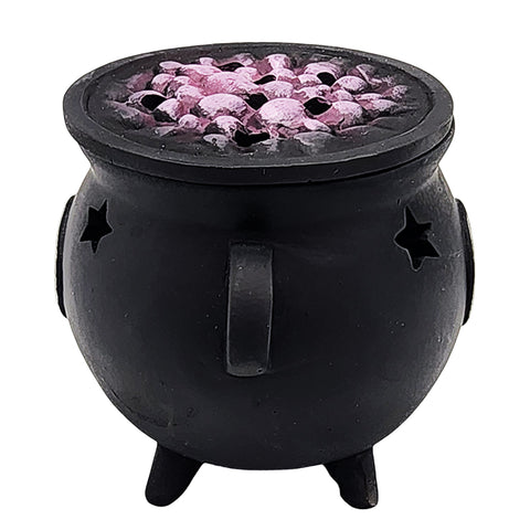 Black Cauldron Incense Cone Burner – 3" Mini Witchy Cauldron with Pentagram Design, Heat-Resistant Resin