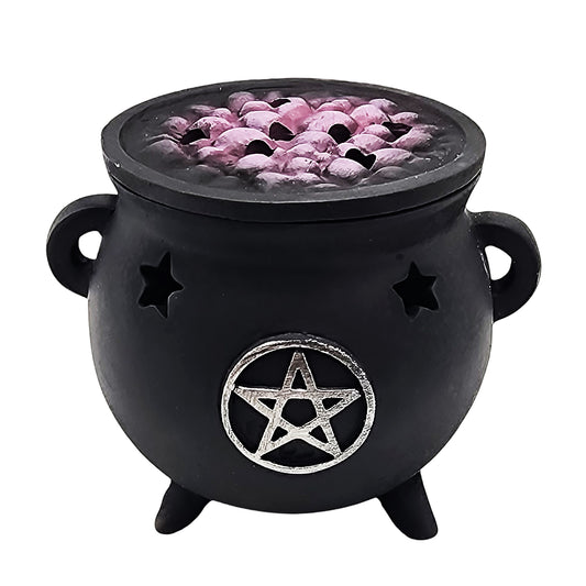 Black Cauldron Incense Cone Burner – 3" Mini Witchy Cauldron with Pentagram Design, Heat-Resistant Resin
