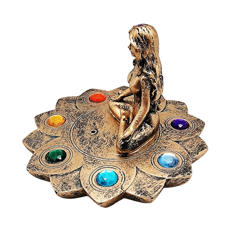 Colored Chakra Stone Incense Burner–Multicolor 4x5 Inch Resin