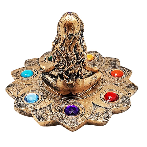 Colored Chakra Stone Incense Burner–Multicolor 4x5 Inch Resin