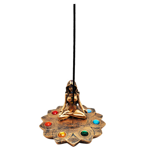 Colored Chakra Stone Incense Burner–Multicolor 4x5 Inch Resin