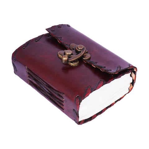 Leather Journal with Metal Lock – 4x3 Red Handmade Notebook