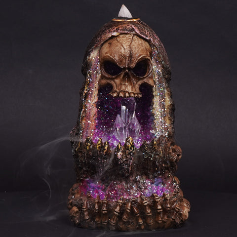 Geode Skull Backflow Burner with LED – 6.5" Tabletop Decoration for Meditation