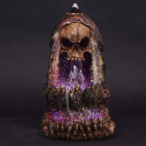 Geode Skull Backflow Burner with LED – 6.5" Tabletop Decoration for Meditation