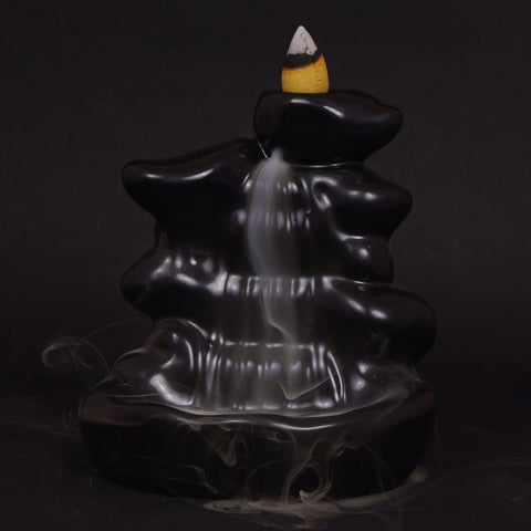 Black Ceramic Wide Steps Backflow Incense Burner – 5 x 4 x 3 Inch