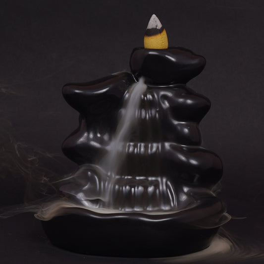 Black Ceramic Wide Steps Backflow Incense Burner – 5 x 4 x 3 Inch