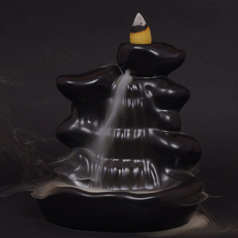 Black Ceramic Wide Steps Backflow Incense Burner – 5 x 4 x 3 Inch