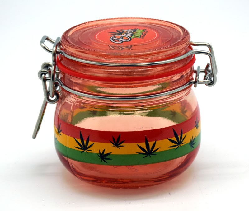 Medium Rasta Leaf Dank Tank – 150 ml Glass Storage Jar with Colored Silicone Seal