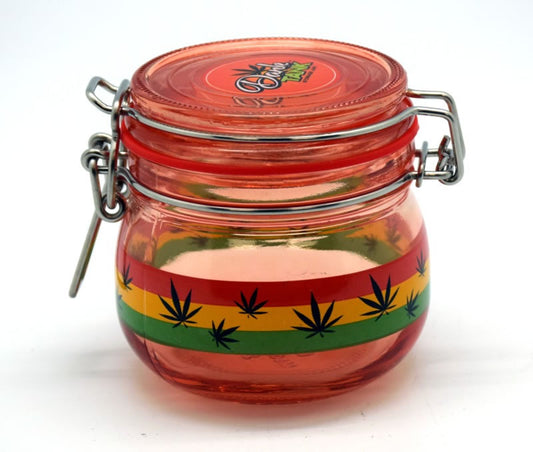 Medium Rasta Leaf Dank Tank – 150 ml Glass Storage Jar with Colored Silicone Seal