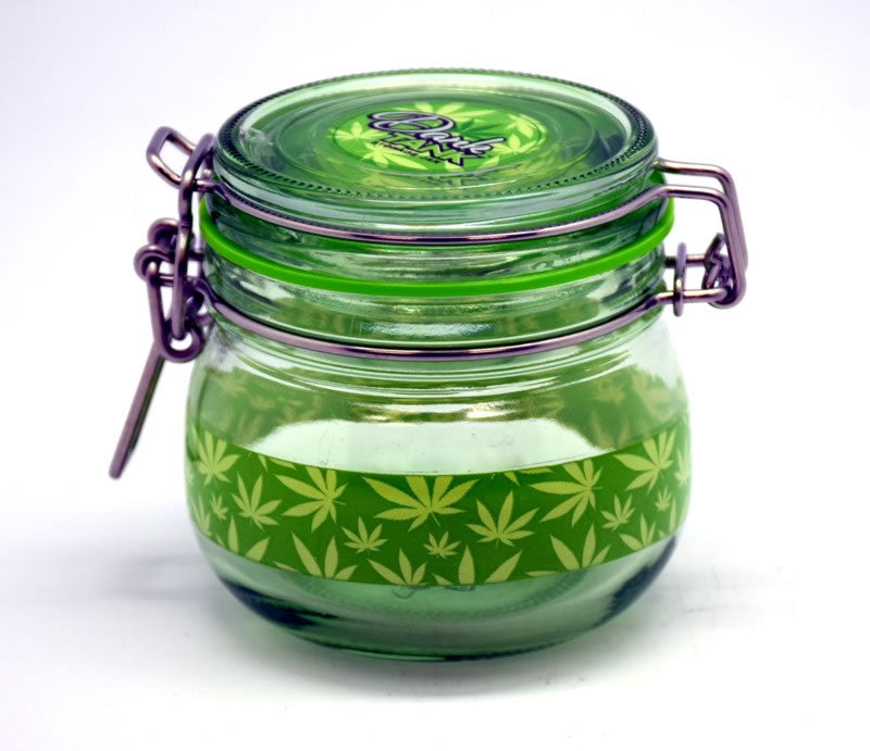 Medium Green Leaf Dank Tank – 150 ml Glass Storage Jar with Colored Silicone Seal