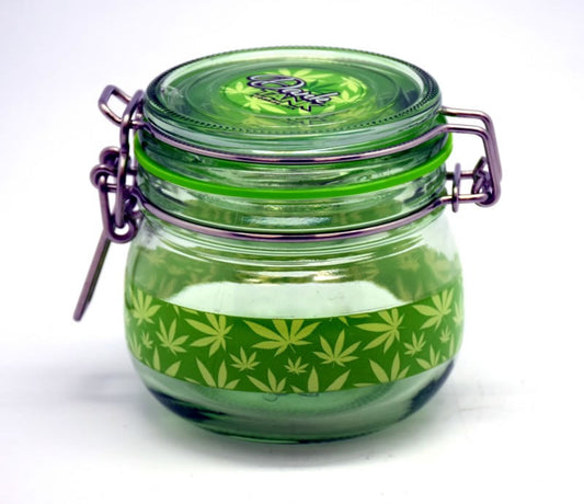 Medium Green Leaf Dank Tank – 150 ml Glass Storage Jar with Colored Silicone Seal