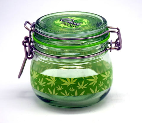 Medium Green Leaf Dank Tank – 150 ml Glass Storage Jar with Colored Silicone Seal