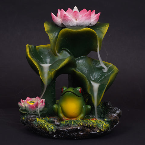 Frog Under Lily Pads Flower Backflow Incense Burner Nature-Themed Decor for Home
