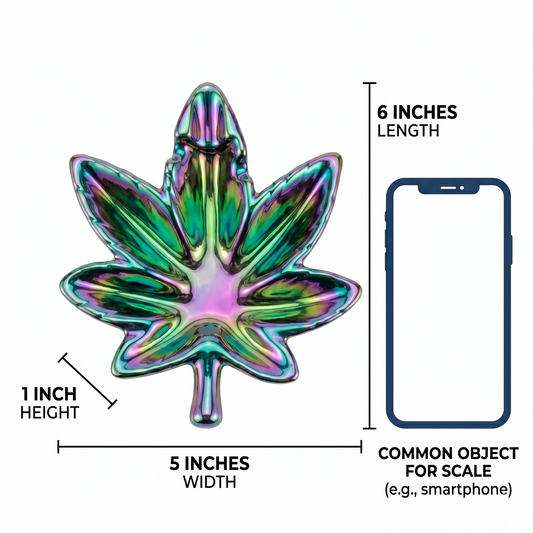 Hemp Leaf Rainbow Iridescent Ashtray – 4.8 x 6 Inch Decorative Leaf Ash Tray