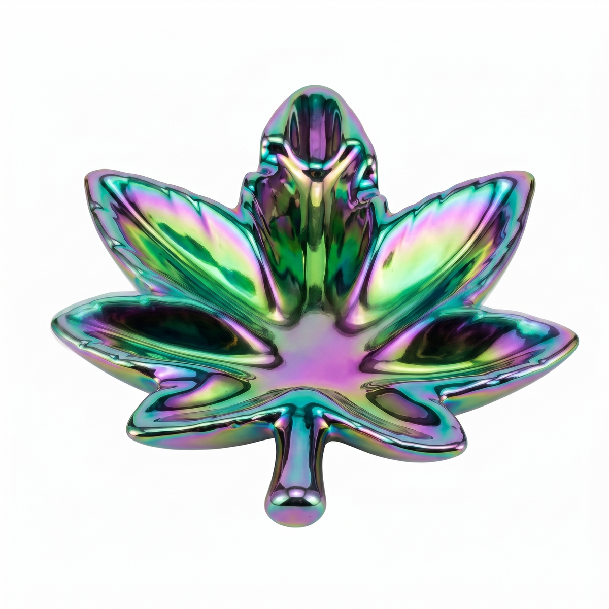 Hemp Leaf Rainbow Iridescent Ashtray – 4.8 x 6 Inch Decorative Leaf Ash Tray