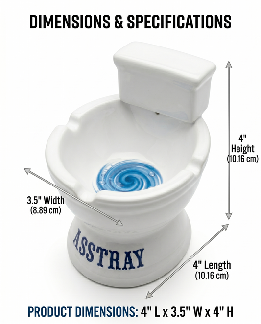 Novelty Toilet-Shaped Ceramic Ashtray – 4 Inch Tall Funny Asstray