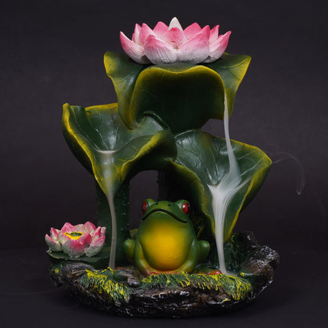 Frog Under Lily Pads Flower Backflow Incense Burner Nature-Themed Decor for Home