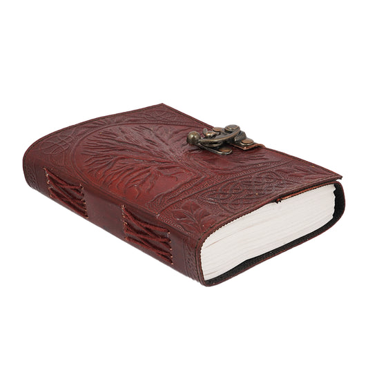 Tree of Life Leather Journal with Secure Metal Lock – 5 x 7 Inch Handmade Notebook