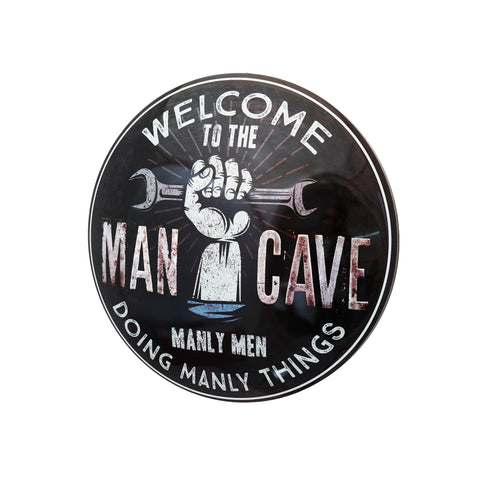 Man Cave Manly Decorative Wall Plate Premium Round Metal Vintage-16-Inch