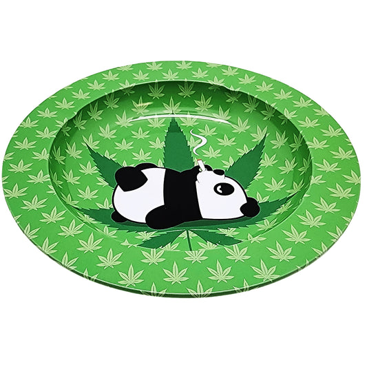 Panda Bear &amp; Leaf Tin Ashtray – 5.5 Inch Lightweight Metal Ashtray