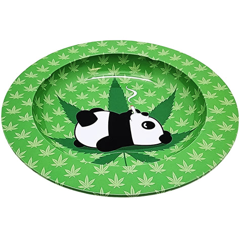 Panda Bear &amp; Leaf Tin Ashtray – 5.5 Inch Lightweight Metal Ashtray