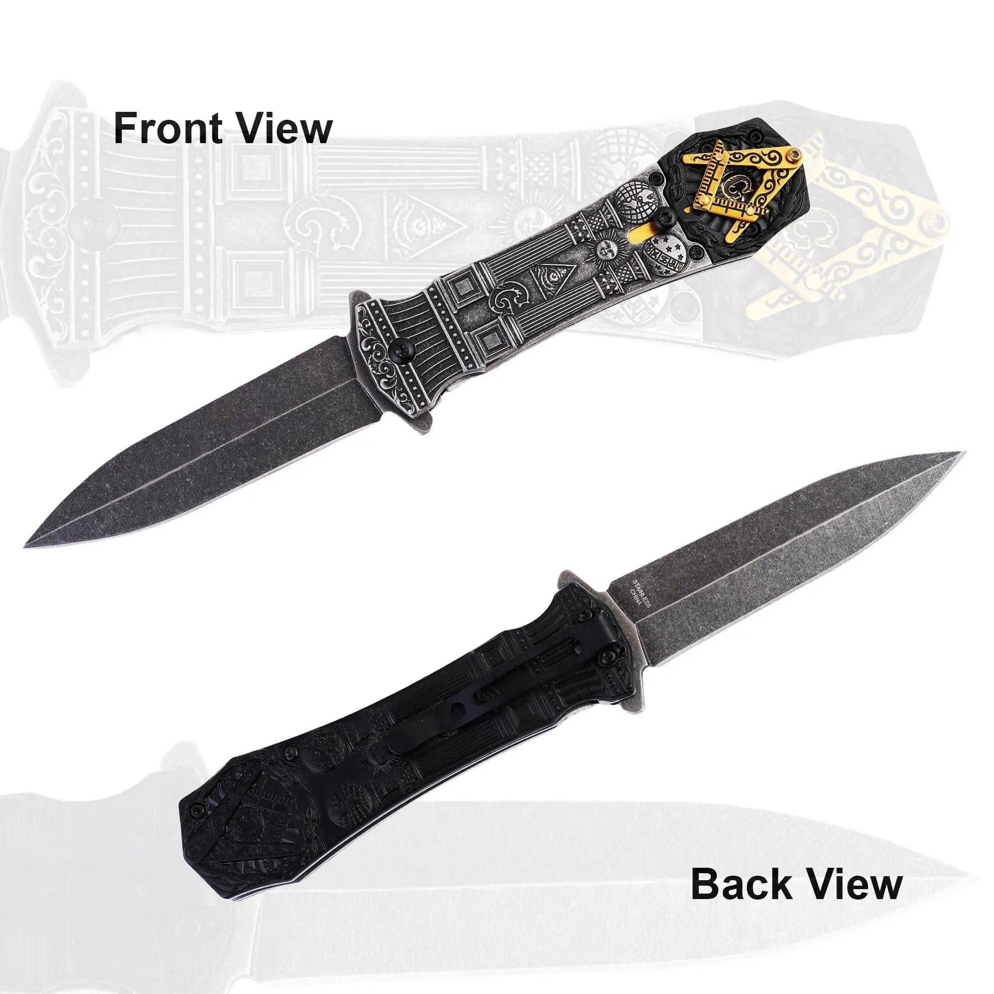 Masonic Folding Knife, Engraved Masonic Logo Expertly Crafted, Symbolic Utility for Masons | Perfect for EDC, & Ceremonial Use with Superior Durability, Iconic Masonic Emblems, Ideal for Collectors (Grey) Trendy Zone 21