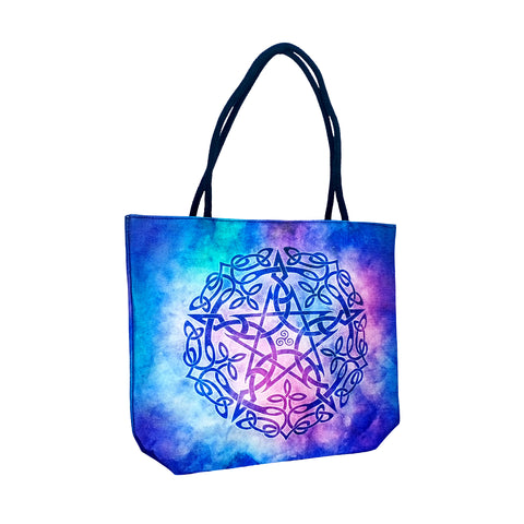 Brigid Ashwood Pentagram Tote Bag – 15" Jute Rope Handles, Reusable Shopping Shoulder Bag