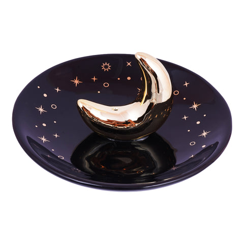 Ceramic Moon Incense Holder – 5 Inch Round Ash Catcher | Handcrafted Moon-Themed Burner for Sticks