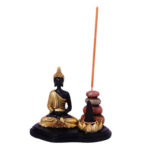 Buddha Incense Burner – 5 x 4.5 Inch Hand-Painted Cold Cast Resin Holder for Stick & Cone Incense