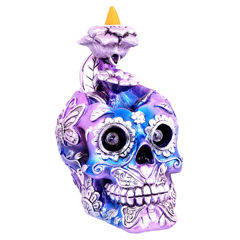 Metallic Skull Backflow Incense Burner | 6 x 6 x 4 Inches Dark Home Décor