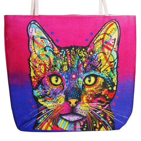 Dean Russo Techno Jute Shiva Cat Tote Bag | 17 x 15 Inches | Eco-Friendly Reusable Shopping Tote
