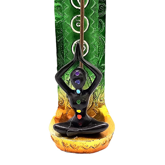 Yoga Goddess Seated Mountain Pose Chakra Incense Burner 9.5" Multicolor Handcrafted Resin