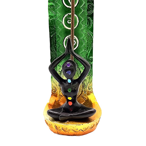 Yoga Goddess Seated Mountain Pose Chakra Incense Burner 9.5" Multicolor Handcrafted Resin