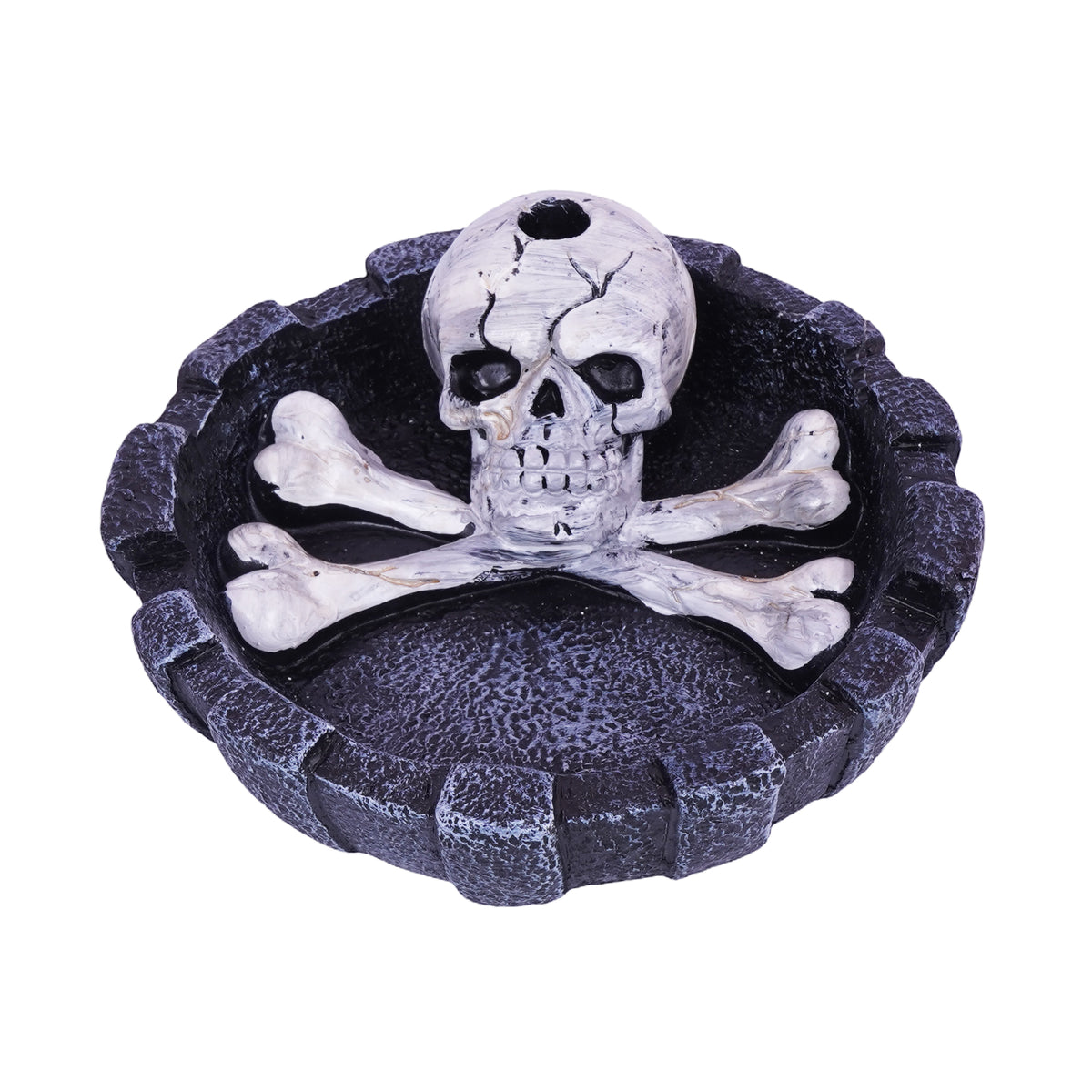 Skull and Crossbones Ashtray with Snuffer 4.25 Inch Hand-Painted Cold Cast Resin