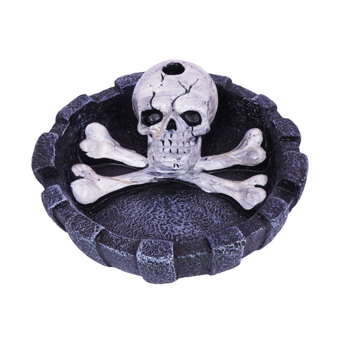Skull and Crossbones Ashtray with Snuffer 4.25 Inch Hand-Painted Cold Cast Resin