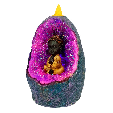 Buddha Crystal Cave Backflow Incense Burner LED Light Yoga