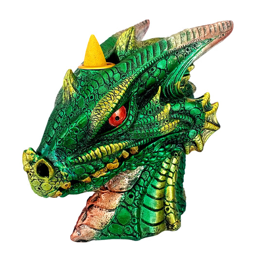 Green Dragon Bust Backflow Cone Incense Burner – 6 Inch Dragon Incense Holder