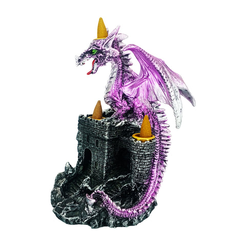 Purple Dragon Backflow 3 Cone Incense Burner Protecting Castle 8 Inch for Home