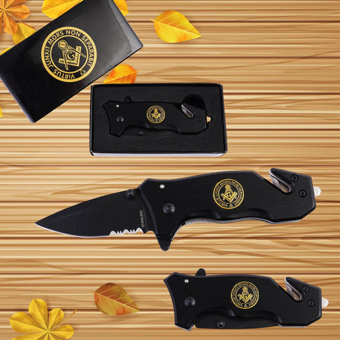 Masonic Folding Knife Expertly Crafted, Durable Tool with Engraved Masonic Emblems for Everyday Use, Ceremonial Purposes, & Collectors – Symbolizing Tradition & Superior Craftsmanship Practical Design (Black) Trendy Zone 21