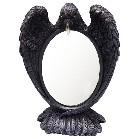 Raven Mirror – 12 x 9 x 3 Inch Hand-Painted Cold Cast Resin