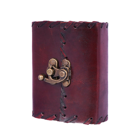 Leather Journal with Metal Lock – 4x3 Red Handmade Notebook