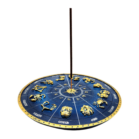 Round Starsign Zodiac Incense Burner – 6.5 Inch Polyresin Burner in Blue & Gold