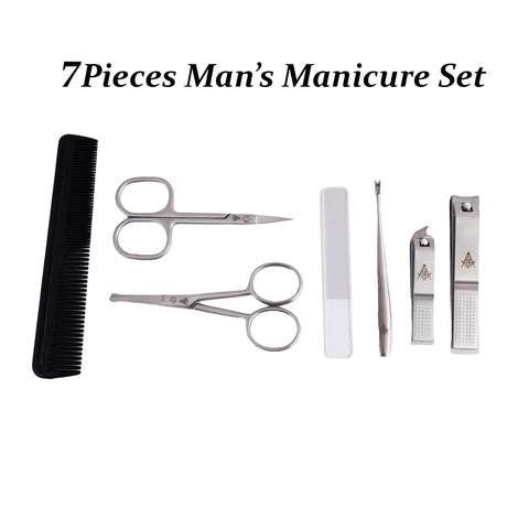 Masonic Men's Manicure 7 Pieces Set Premium Nail Care Kit, Luxurious Travel Case Trendy Zone 21