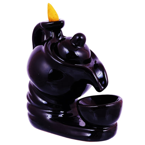Black Ceramic Teapot Backflow Incense Burner | 5 Inches Tall