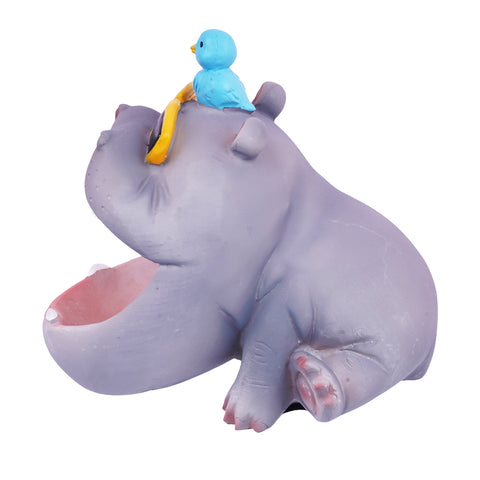BIG Cool Hippo Ashtray with Bird on Head – 5.5 x 4 x 3.5 Inch Hand-Painted Cold Cast Resin