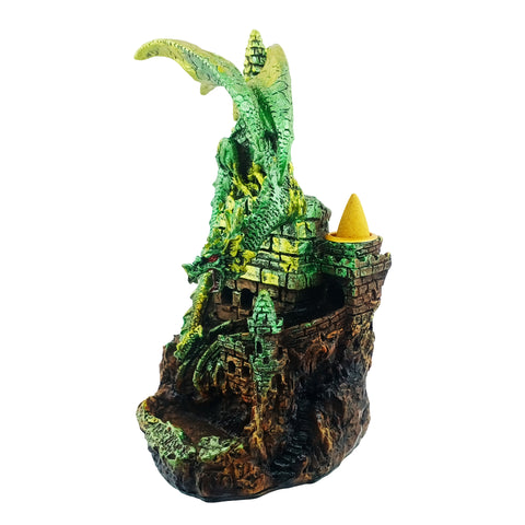 Green Dragon Backflow Incense Burner with LED 7.5" for Meditation & Home Décor