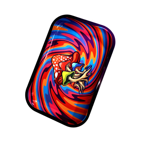 Rainbow Swirl Mushroom Rolling Tray – 11.5 x 4 x 0.75 Inch Tin Metal Tray