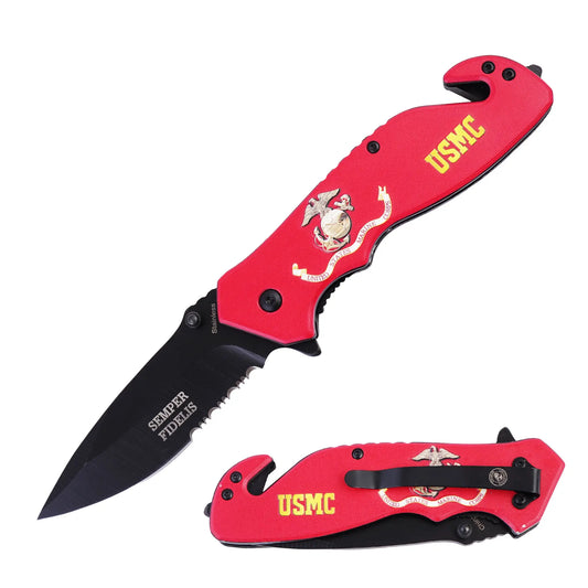 United States Marine Corps Folding Knife: Durable, Precision Engineered, Tactical Utility for Survival, EDC, & Outdoor Adventures, Celebrating Marine Corps Legacy, Superior Craftsmanship & Reliability (Red) Trendy Zone 21