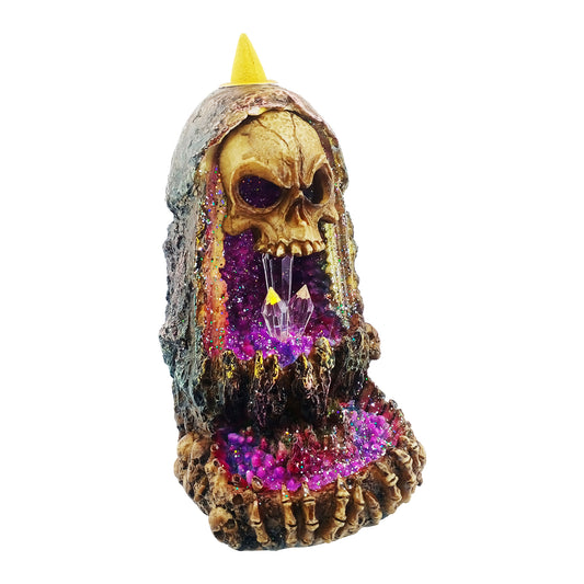 Geode Skull Backflow Burner with LED – 6.5" Tabletop Decoration for Meditation