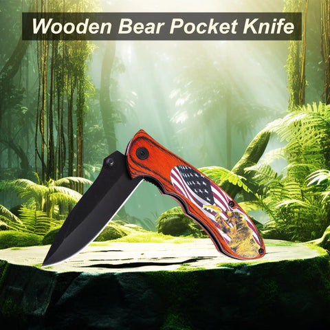 Bear Pocket Knife with Pocket Clip Durable, Compact & Ready for Any Adventure, Versatile Tool Sleek Design, Sturdy Handle & Secure Pocket Clip for Easy Carry, Ideal for Camping, Hunting & Everyday Use Trendy Zone 21